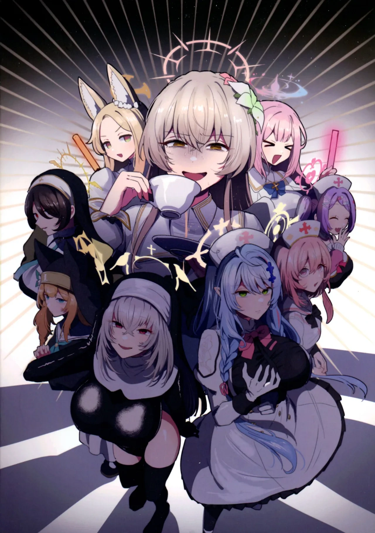 (C105) [Dangai Zeppeki (Muchimo)] Futanari Tea Party Dosukebe Tougijou Nagisa VS Sisterhood + Kyuugo Kishidan (Blue Archive)