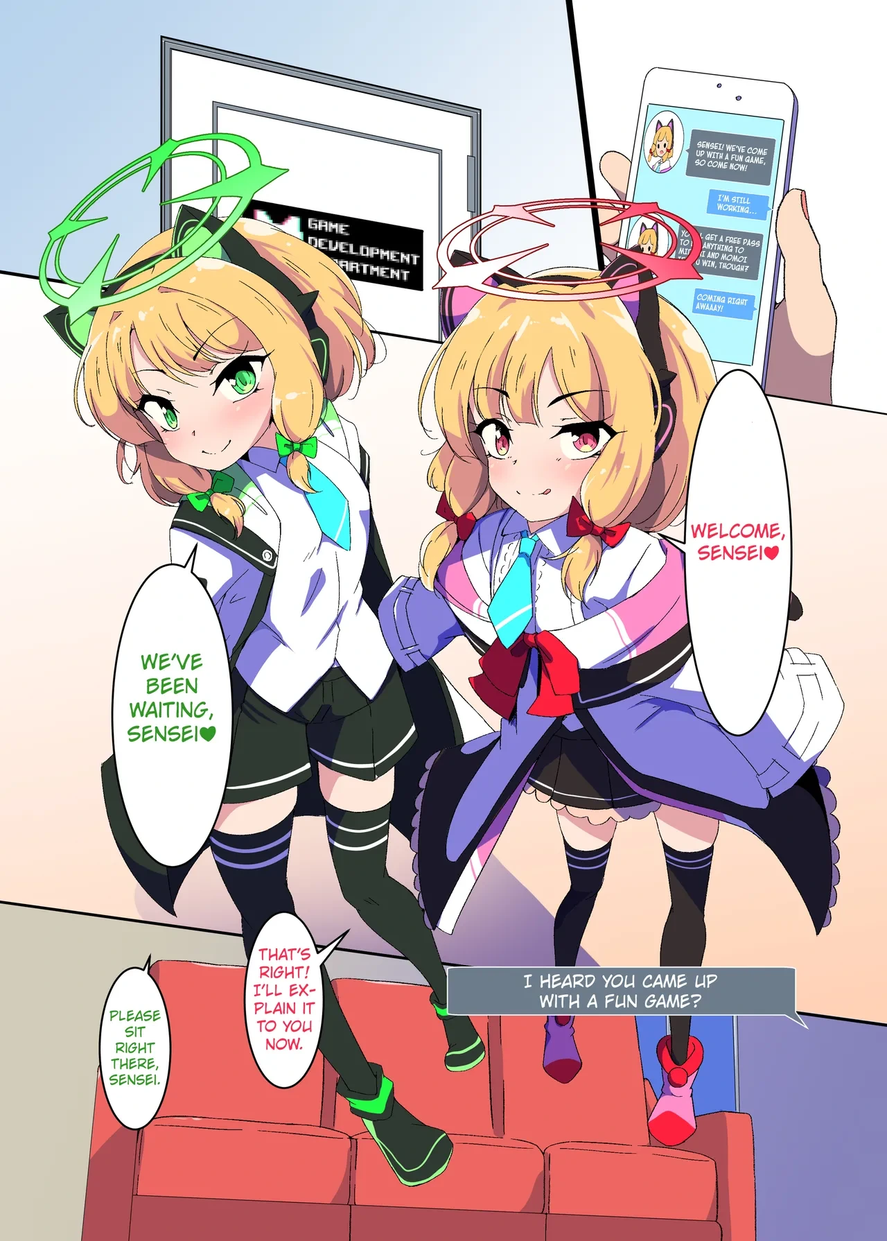 [Shiriniku DON! (Aimo)] Game Daisuki Futago Shimai no Nioi Ate Game (Blue Archive) [Digital] [English] [Kuraudo]