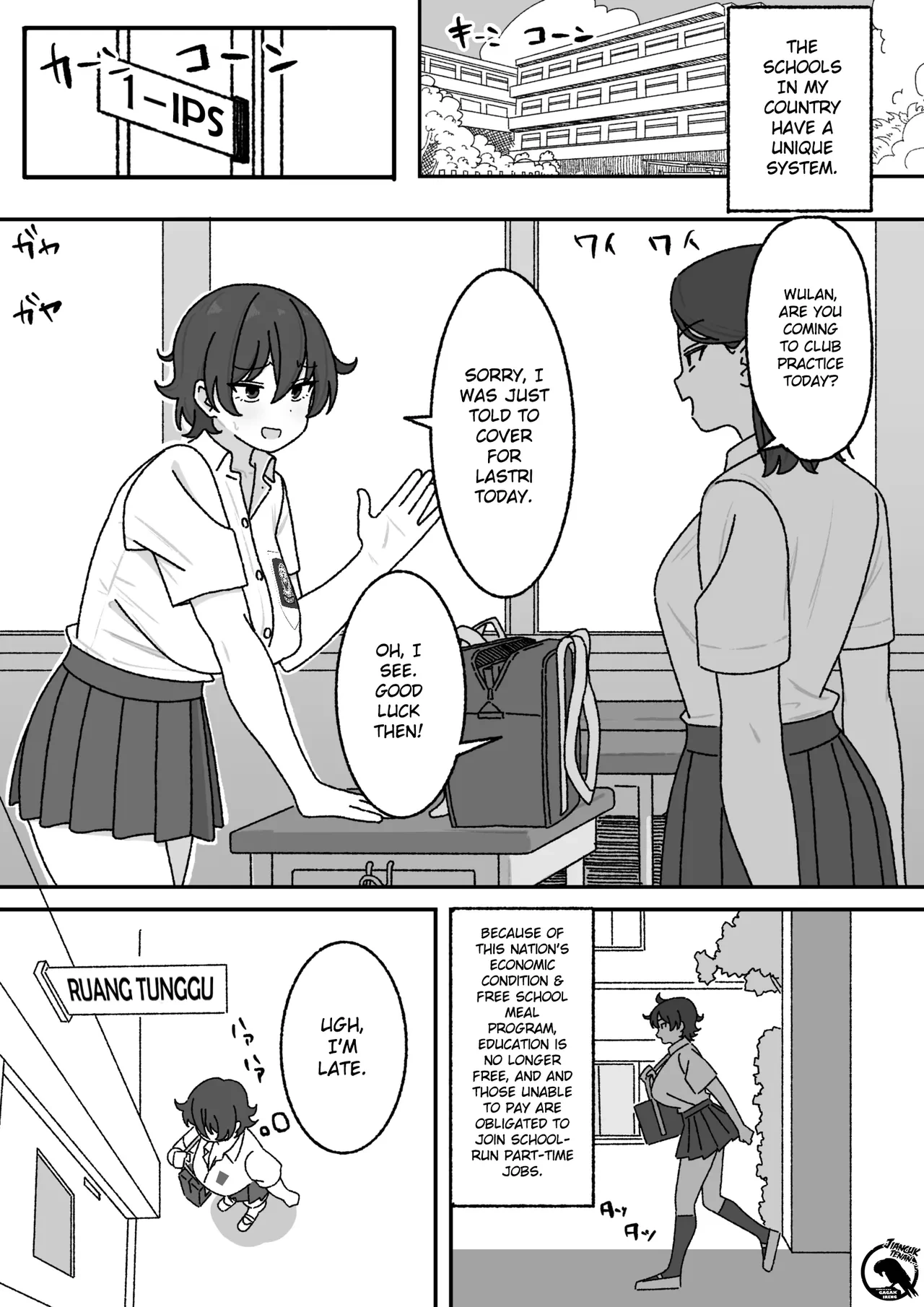Because of the free meal program, poor students now have to take on part-time jobs. [English] [Gagak_Ireng] (rewrite)