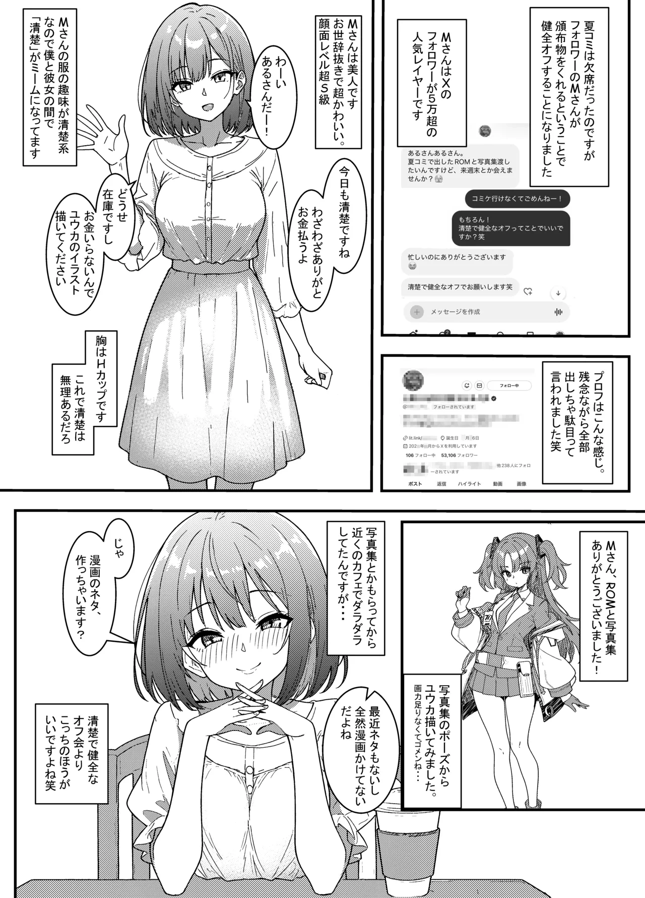 [ある] フォロワー５万超え大手コスプレイヤーとオフパコしたときのレポ漫画（4p+おまけ）