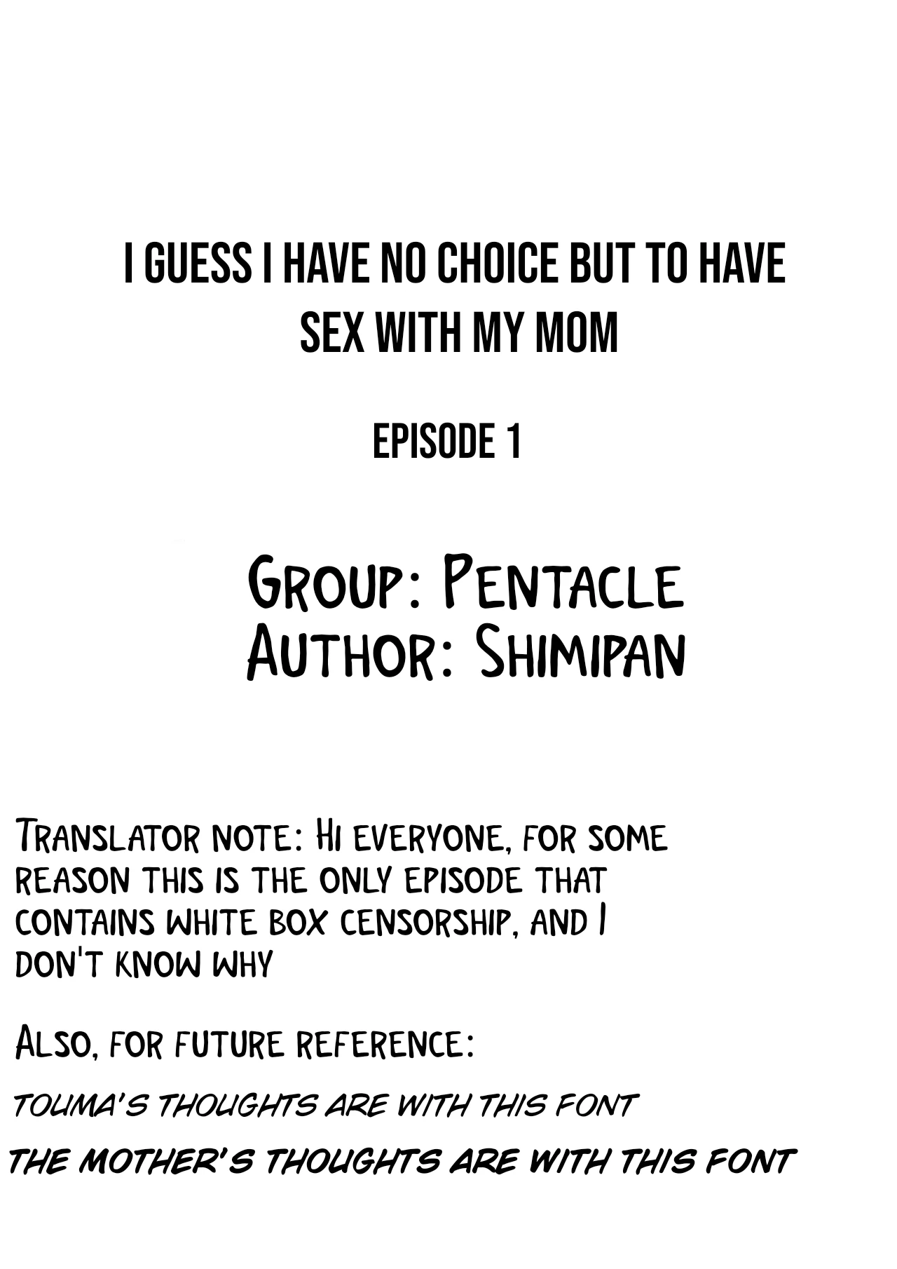 [Pentacle(Shimipan)] I guess I have no choice but to have sex with my mom (The story so far) [WaterKujo] [English]