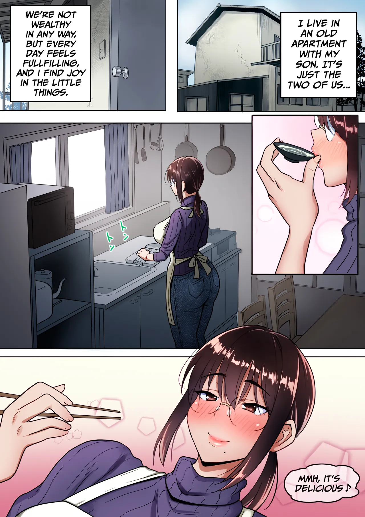 [Hot Mikan (Kishimen)] Binbou Gurashi na Boshi Katei no Oyako Koubi wa Kimochi Ii. | Mother & Son Bonding in a Poor Single-Parent Household Feels Good [English] [Colorize]