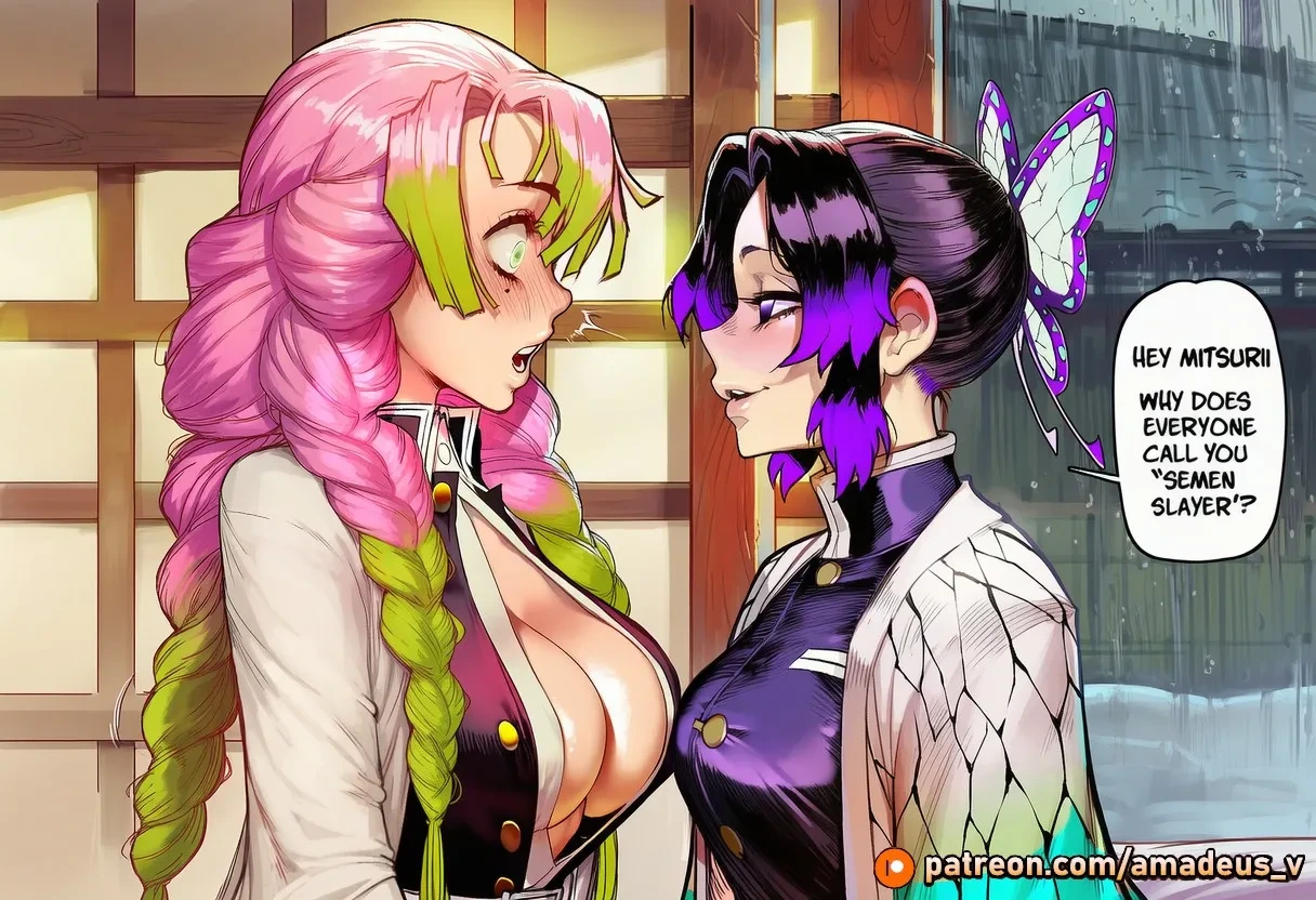 [Amadeus V] Semen Slayer (Mitsuri Kanroji x Kochou Shinobu) [English] [Full Comic] [AI Generated]