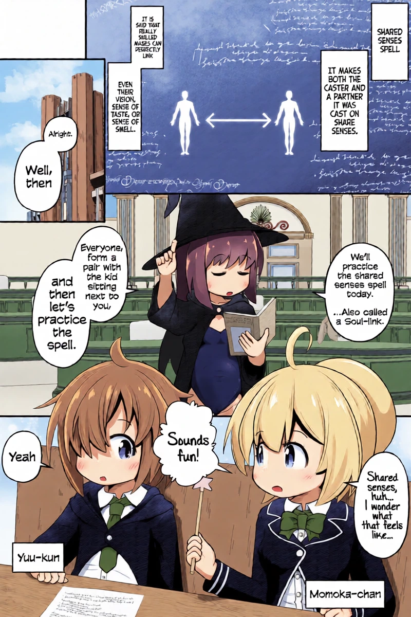 [Ecchi Ecchi Daifuku (Neko Daifuku)] Mahoutsukai no Shounen Shoujo ga Kankaku Kyouyuu Mahou tsukatte Ecchi suru Ohanashi | A Story About a Mage-Student Girl and Boy Using a Shared Senses Spell and Lewding Together [English] [Tabunne Scans]